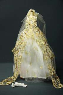 DW1029 BN Cream Gold Wedding Dress Set for Barbie FR  