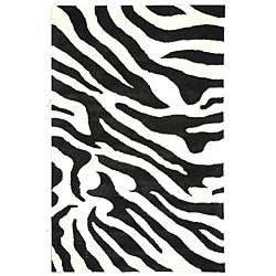   Soho Zebra Wave White/ Black N. Z. Wool Rug (6 x 9)  