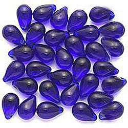 Czech 9 mm Teardrop Cobalt Blue Glass Beads  