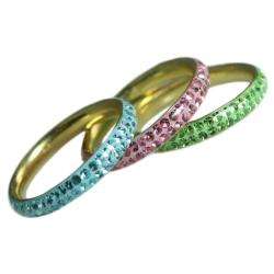 Goldplated Sterling Silver Multi colored Crystal Rings (Set of 3 