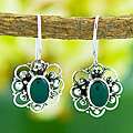 Silver Green Agate Floral Earrings (Indonesia 