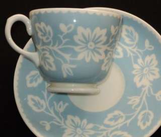 Wedgwood PASTEL BLUE WHITE FLORAL TEA CUP AND SAUCER  