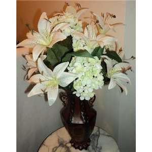   Honeysuckle Colored Hydrangea & White Lily Silk Floral