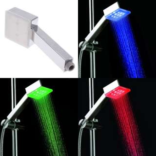 Square 7 Color Changing 9 LED Shower Head Bathroom  