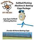 Jugs SUPER SOFTBALL Pitching Machine & Xtender 60x12x12 Batting Cage
