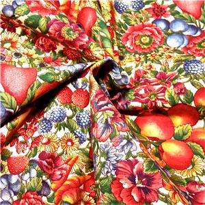 Cotton Fabric by the Kesslers for Concord Fruit & Flowers Peach, Green 