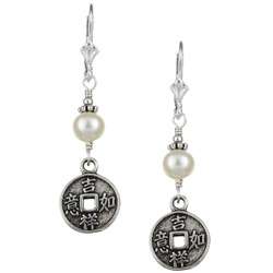   Silver Good Fortune Chinese Coin Earrings (6 6.5 mm)  