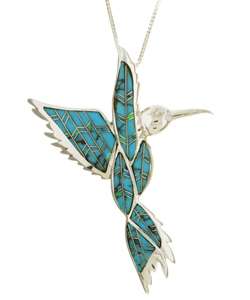 Silver Turquoise and Opal Hummingbird Necklace  