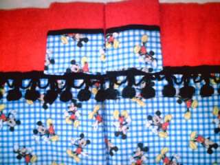 Towel Set Red Black Gingham Mickey Mouse 6 Pc Thick Sassy Home Decor 