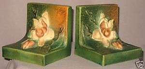COLLECTIBLE PAIR ROSEVILLE POTTERY BOOKENDS MAGNOLIA  