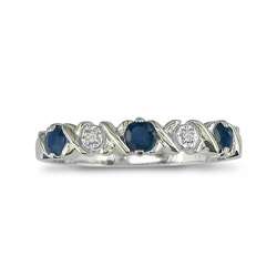 10k White Gold Blue Sapphire and Diamond Criss cross Ring   