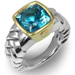 Scott Kay Sterling Silver 18k Gold Blue Topaz Ring  