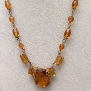 Czech Glass Necklace Vintage Amber Yellow High Quality Stones  