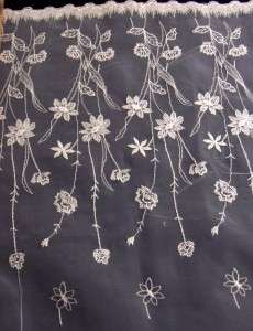   White/Off White Embroidered Organza Fabric 2 large scalloped borders