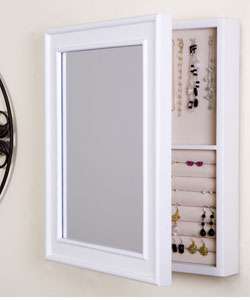 Wall mounted Mirrored White Jewelry Box  
