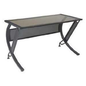 Horizon Desk with Bronze Tempered Glass Top and Black Crinkle Powder 