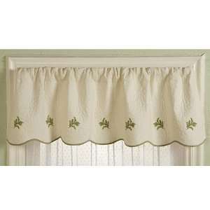  Cream Quilted Green Fern Valance with Vermicelli Stitching 
