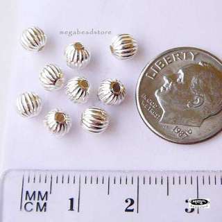 5mm Sterling Silver Beads 925 Corrugated Round Beads B39C  10 pcs 