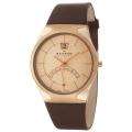   Mens Leather Stainless Steel Rose Gold Plated Brown Leather Watch