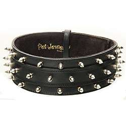 Designer 3 row Spike Studded Leather Dog Collar  
