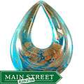 This item Murano style Glass Aqua Blue with Gold Flecks Oval Donut 