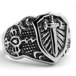 Stainless Steel Cast Cross Shield Ring  