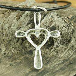 Sterling Silver Open Heart Cross Necklace (Mexico)  