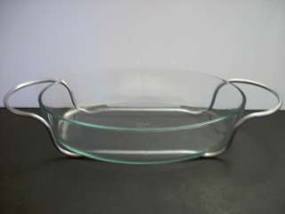   Oval PYREX FRANCE Glass Serving Buffet Dish With Stand 345 AA  