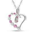   White Gold Pink Sapphire and Diamond Heart Necklace  