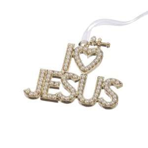 Pack of 4 I Love Jesus Faux Pearl Faced Christmas Ornament  