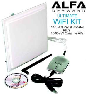 Alfa 1000mW USB Adapter Kit 14dBi Panel Patch Included Long Range WiFi 