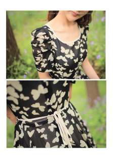 Korean Butterfly Chiffon Dress, BNWT,9735P, BLACK, sz S  