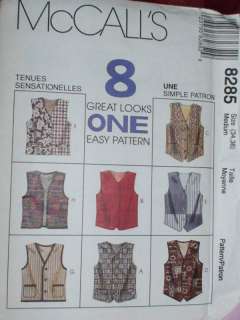 McCalls Pattern 8285 Misses EASY Vest UNCUT Vintage SEW  