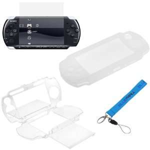   Crystal Hard Cover Case + Blue Wrist Strap Lanyard for Sony PSP 3000