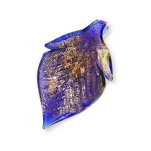  Murano Style Cobalt Glass Gold & Copper Foil Leaf Pendant 