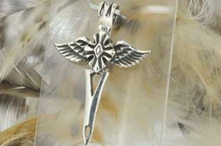 Sterling Silver Tribal Sword and Wings Cross Pendant  