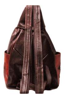 GENUINE BROWN HAND TOOLED LEATHER SLING BACKPACK  