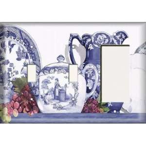  Two Switch / One Rocker Plate   Blue and White Teapot 