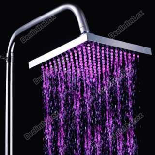 New LED Light Square Rain Shower Head Bathroom Bath Glow Three Colors 