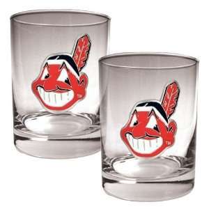  Cleveland Indians 2pc Rocks Glass Set   Primary Logo 