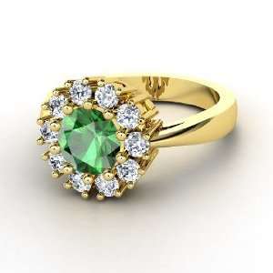  Fireworks Ring, Round Emerald 14K Yellow Gold Ring with 