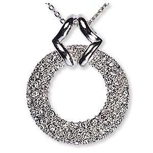  Platinum Sterling Silver CZ Circle O Pendant Necklace 