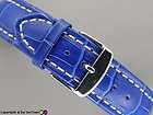 High quality leather watch strap CROCO Blue/White 20mm