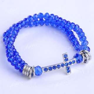   Faceted Crystal Glass Cross Beads Bracelet Wristband Stretchy  