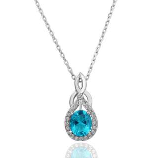 N103 18K white Gold plated blue gem Swarovski crystal Necklace  