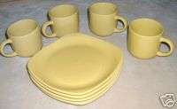 Set of 4 Yellow Gibson Everyday Snack Plates & Cups  