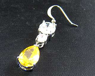 8mm x 11mm Yellow Citrine 18K White Gold Plated Earring  