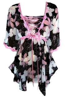 Pink and Black floral Plus size Corset Blouse  