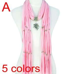  Pink Jewelry Charm Scarf with Leaf Pendant, NL 1616A 