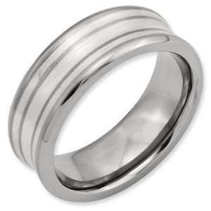   Sterling Silver Inlay Concave 8mm Brushed and Polished Band ring